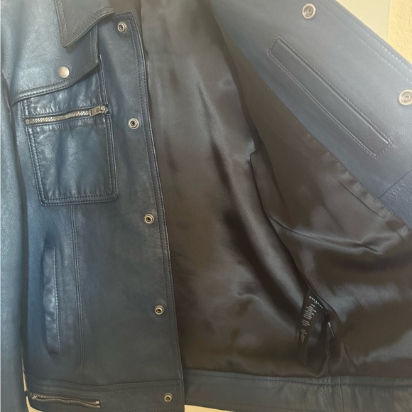 Coach Men's Dark Blue Leather Moto Jacket - Picture 6 of 8